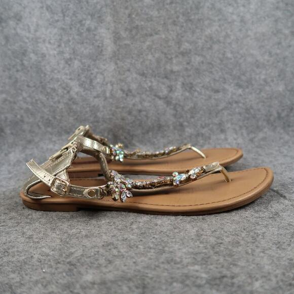 Union Bay Shoes Womens 7 Sandals Flat Thong Embellished Strap Heel Zip Metallic - Picture 1 of 10